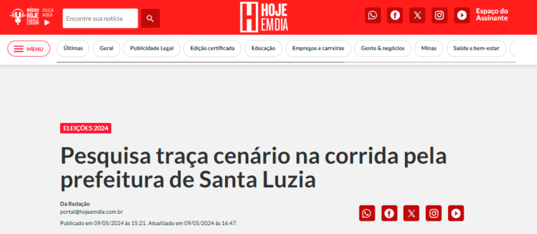 Pesquisa traça cenário na corrida pela prefeitura de Santa Luzia